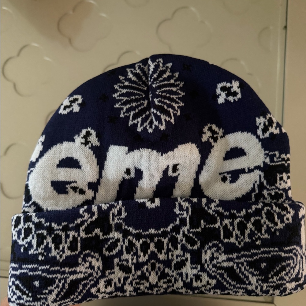 Navy and White Patterned Supreme Beanie